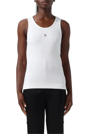 Givenchy Top, Dame, Hvid, S, Bomuld, Ribbet tanktop med logo detalje