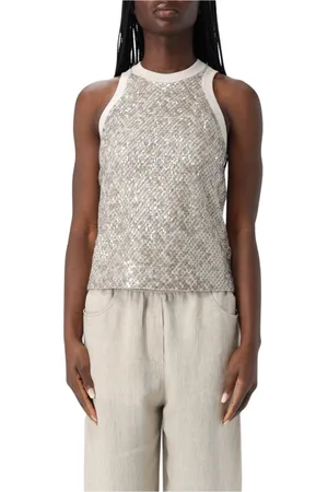 Brunello Cucinelli Top, Dame, Gul, S, Uld, Gul Paillet Tank Top
