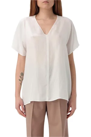 ALYSI Bluser & Skjorter, Dame, Hvid, XS, Elegant Silke V-Neck Bluse