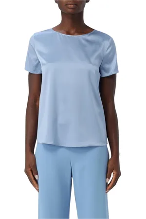 Emporio Armani Bluser & Skjorter, Dame, Blå, XL, Sort Silkebluse Afslappet Pasform