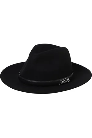 Karl Lagerfeld Tilbehør, Dame, Sort, M, Læder, Filt Fedora Hat med Læderbånd