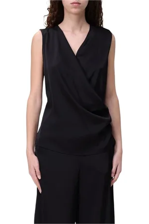 HANITA Top, Dame, Sort, L, Uld, Sort Silke Wrap Bluse Ærmeløs