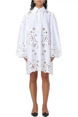 Dolce & Gabbana Kjole, Dame, Hvid, XS, Bomuld, Hvid Broderet Skjortekjole