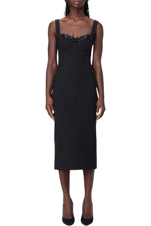 VERSACE Kjole, Dame, Sort, M, Uld, Elegant Sort Midi Kjole