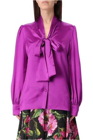 Dolce & Gabbana Bluser & Skjorter, Dame, Lilla, S, Lilla Silke Butterfly Bluse