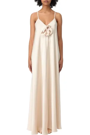 HANITA Kjole, Dame, , 2XS, Uld, Sort Silke Maxi Kjole Rose Detalje