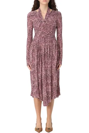 Isabel Marant Kjole, Dame, Lilla, XS, Uld, Elegant Plisseret Midi Kjole