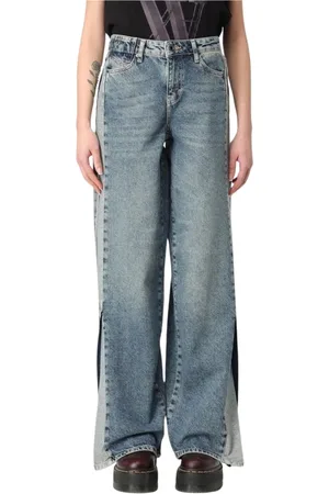 Armani Exchange Jeans, Dame, Blå, W25, Denim, Jeans med bredt ben og sidepanel