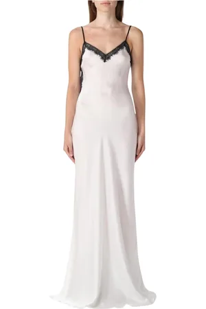 Alberta Ferretti Kjole, Dame, Hvid, XS, Elegant Blondekant Kjole