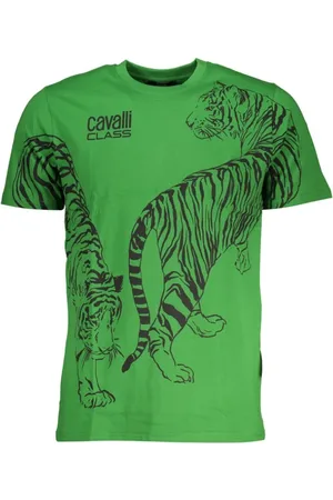 Roberto Cavalli Top, Herre, Grøn, L, Tryk Logo Kortærmet T-shirt