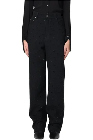 Golden Goose Jeans, Dame, Sort, W29, Sort udsmykkede brede ben jeans