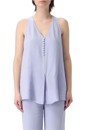 Emporio Armani Top, Dame, Lilla, S, Uld, Blå ButtonFront Top