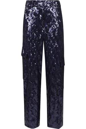 ROTATE Bukser, Dame, Blå, M, Polyester, Navy Sequin Cargo Bukser