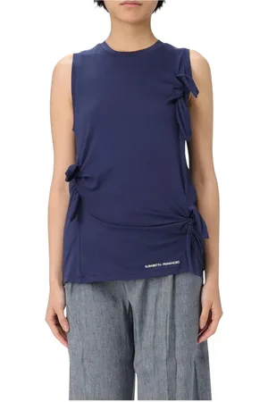 Elisabetta Franchi Top, Dame, Blå, L, Uld, Rynket Blonder Bluse Stilfuld Top