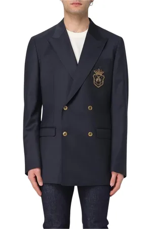 Dolce & Gabbana Jakkesæt, Herre, Blå, XL, Blå Blazer med Broderet Våbenskjold