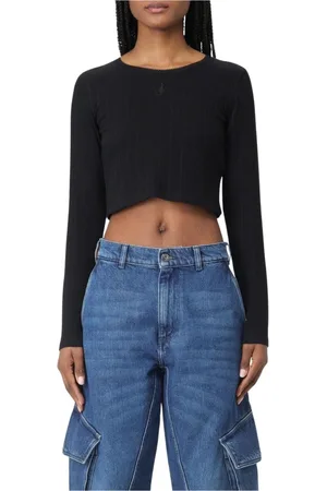 J.W.Anderson Top, Dame, Sort, M, Bomuld, Sort Ribbet Langærmet Crop Top