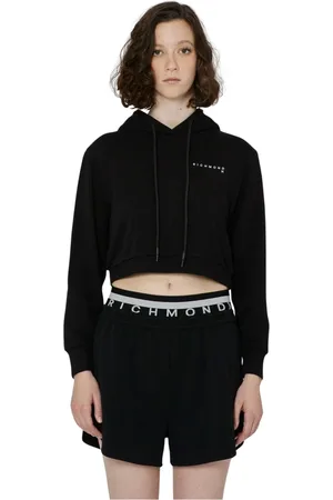 John Richmond Sweathshirts & Hoodies, Dame, Sort, M, Bomuld, Crop hættetrøje med logo