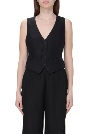 120% Lino Jakke, Dame, Sort, XS, Linned, Sort Linnedvest Med Knaplukning