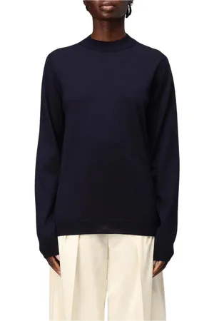 Maison Margiela Strik, Dame, Blå, L, Uld, Navy Merino Wool Pullover Sweater