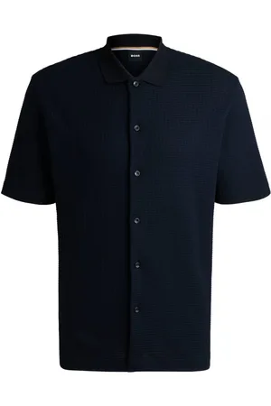 HUGO BOSS Skjorte, Herre, Blå, 3XL, Bomuld, Kortærmet Navy Skjorte med Vaffeltekstur