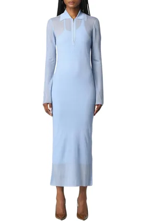 Fendi Kjole, Dame, Blå, XS, Ribstrikket Midi Kjole med Lynlås