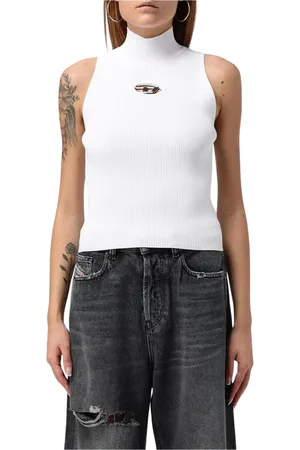 Diesel Top, Dame, Hvid, M, Moderne Ribbet Ærmeløs Top