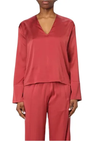 FORTE FORTE Bluser & Skjorter, Dame, Rød, M, Silke V-Neck Bluse Elegant Stil