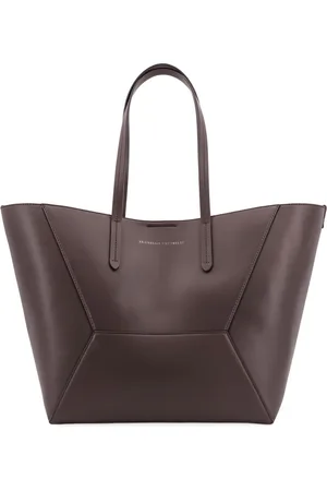 Brunello Cucinelli Taske, Dame, Brun, ONE SIZE, Uld, Læder Skuldertaske med Ikonisk Juvel