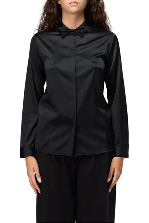 Emporio Armani Bluser & Skjorter, Dame, Sort, 2XS, Satin, Sort Silke Satin Skjorte