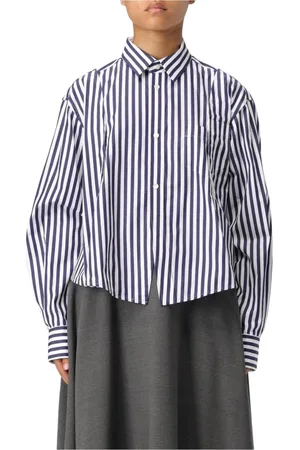 SACAI Bluser & Skjorter, Dame, Blå, L, Bomuld, Stribet Poplin Skjorte i Afslappet Pasform