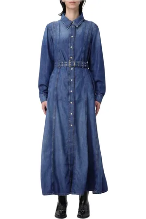 Ganni Kjole, Dame, Blå, S, Denim, Blå Denim Skjortekjole Med Bælte