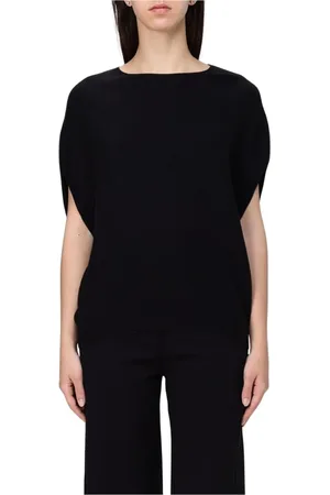Emporio Armani Strik, Dame, Sort, M, Cashmere, Sort V-hals Cashmere Sweater