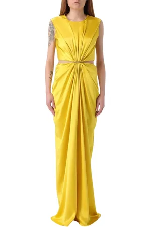 Max Mara Kjole, Dame, Gul, XS, Gul Silke Maxi Kjole Cutout