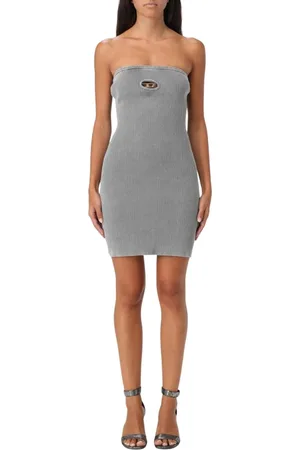 Diesel Kjole, Dame, Grå, M, Bomuld, Elegant Strapless Mini Dress med Keyhole