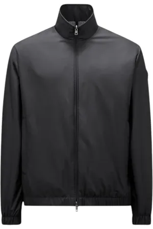 Moncler Jakke, Herre, Sort, XL, Bomuld, Sort Windbreaker Jakke med Lærdetaljer