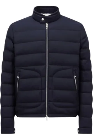 Moncler Jakke, Herre, Blå, 3XL, Læder, Kashmir Kort Dunjakke Navy