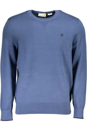 Timberland Strik, Herre, Blå, S, Bomuld, Blå Bomuldssweater, Rund Hals, Logo