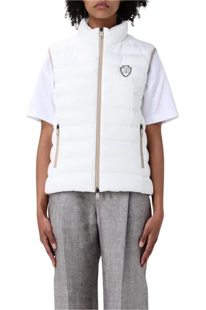 Brunello Cucinelli Jakke, Dame, Hvid, L, Hvid Puffer Vest med Ståkrave