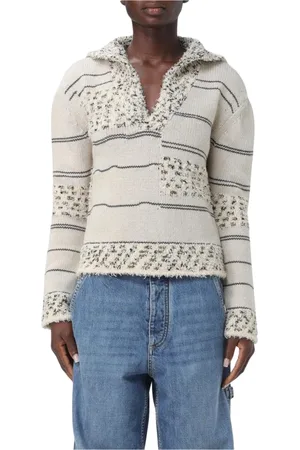Bottega Veneta Strik, Dame, Grå, S, Bomuld, Stribet Strikket Polo Sweater