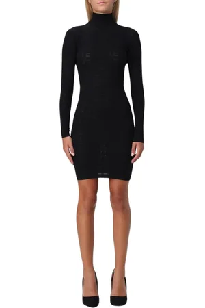 Elisabetta Franchi Kjole, Dame, Sort, L, Sort Strik Mini Kjole Mock Hals