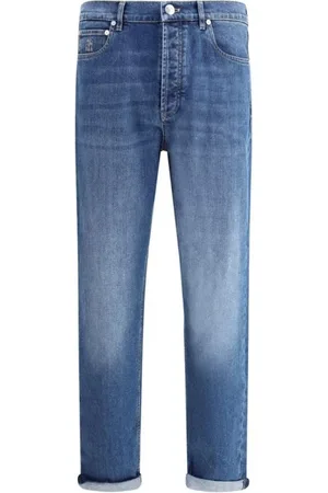 Brunello Cucinelli Jeans, Herre, Blå, 2XL, Bomuld, Luksus Lige Bomuld Jeans Læder Patch