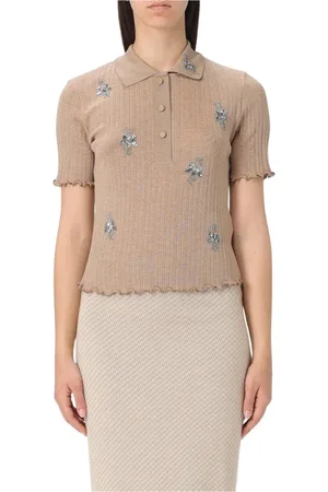 Fendi Top, Dame, Brun, L, Uld, Blomstret Polo Strik Top