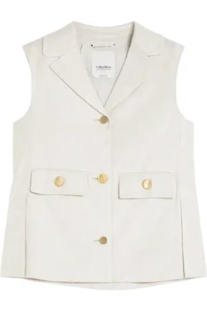 Max Mara Jakke, Dame, , M, Uld, Ærmeløs Linnedvest med Guldknapper