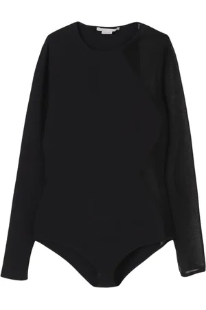 Stella McCartney Top, Dame, Sort, XS, Uld, Ribbet Stretchstrik Top Gennemsigtig Panel