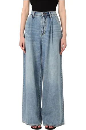 Armani Exchange Jeans, Dame, Blå, W26, Bomuld, Stone-Washed Wide Leg Pleated Jeans