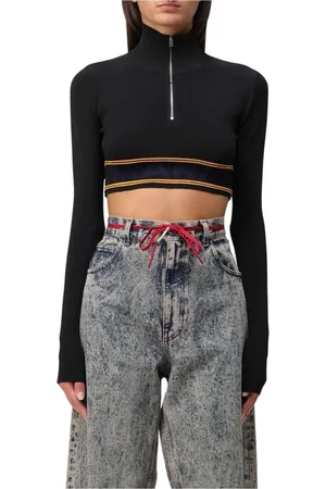 Marni Strik, Dame, Sort, S, Sort HalfZip Sweater Elegant Stil