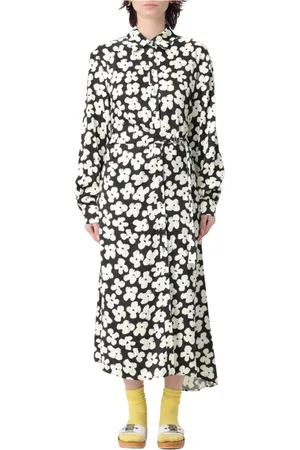 Msgm Kjole, Dame, Sort, S, Sort Midi Kjole med Bue Detaljer