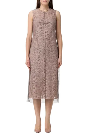 Fendi Kjole, Dame, Lyserød, XS, Elegant Tulle Overlay Midi Kjole