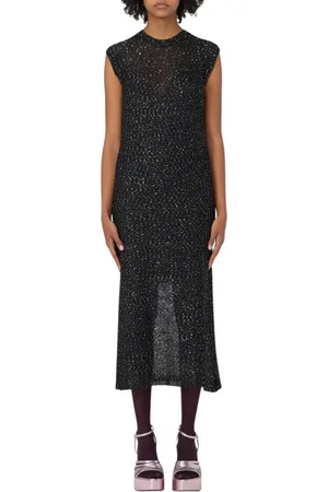 Msgm Kjole, Dame, Sort, M, Uld, Sort Paillet Midi Kjole