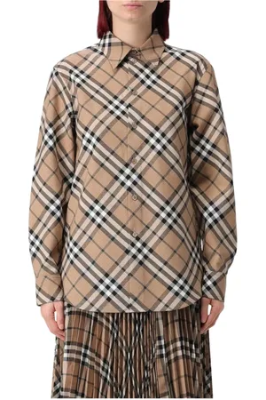 Burberry Bluser & Skjorter, Dame, Brun, 2XS, Uld, Ternet Skjorte i Valnøddefarve